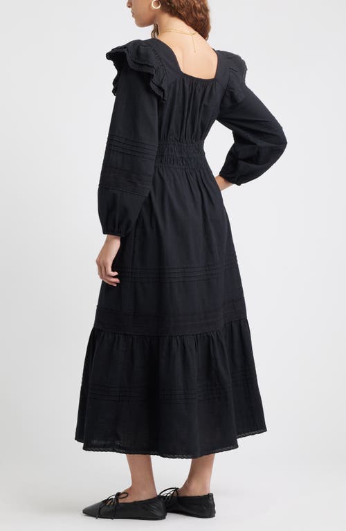 Treasure & Bond Double Ruffle Long Sleeve Maxi Dress In Black