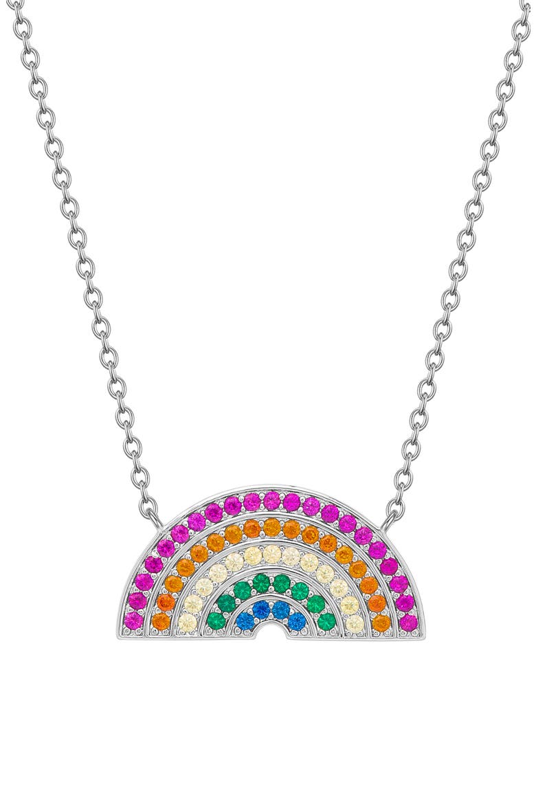 Kids' Rainbow Cubic Zirconia Pendant Necklace, Main, color, MULTI SILVER