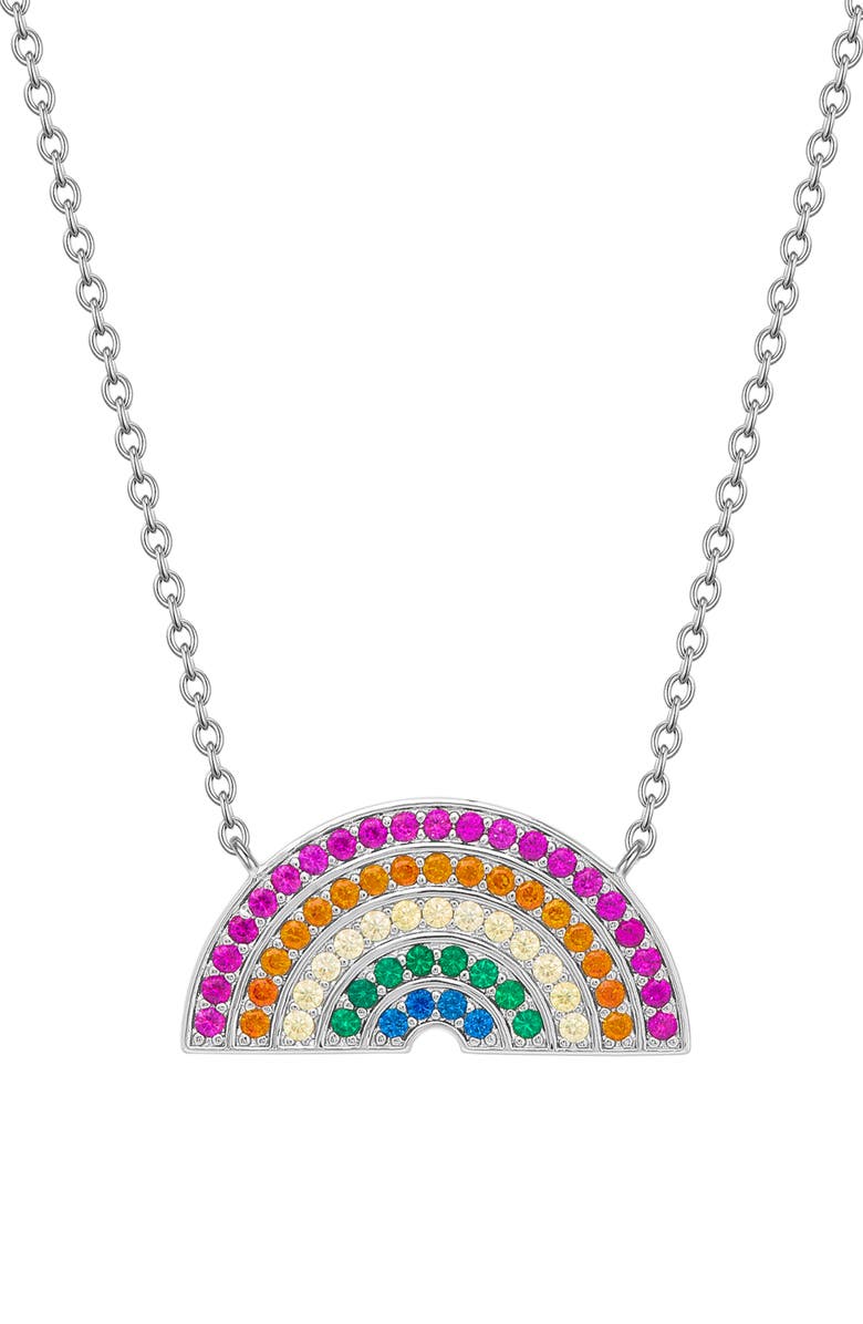 Lily Nily Kids' Rainbow Cubic Zirconia Pendant Necklace, Main, color, Multi Silver