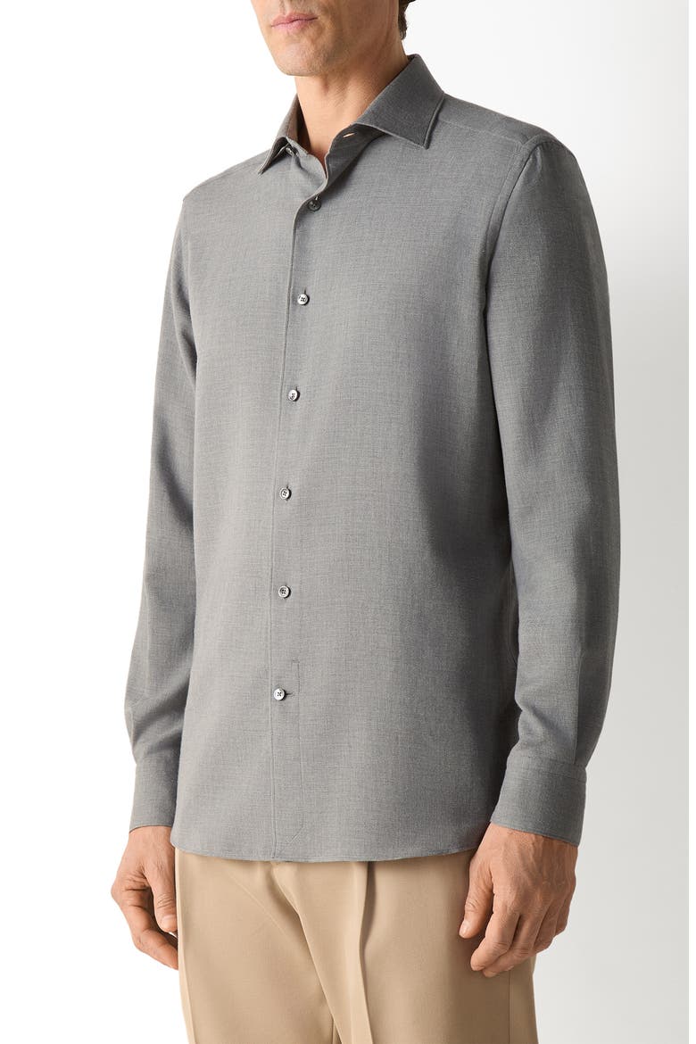 Cashco Cashmere & Cotton Button-Up Shirt, Main, color, GREY