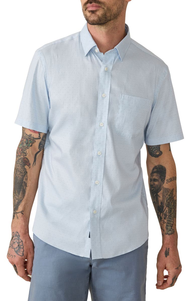 Faherty Movement Short Sleeve Button-Up Shirt, Main, color, Blue Sand Diamond