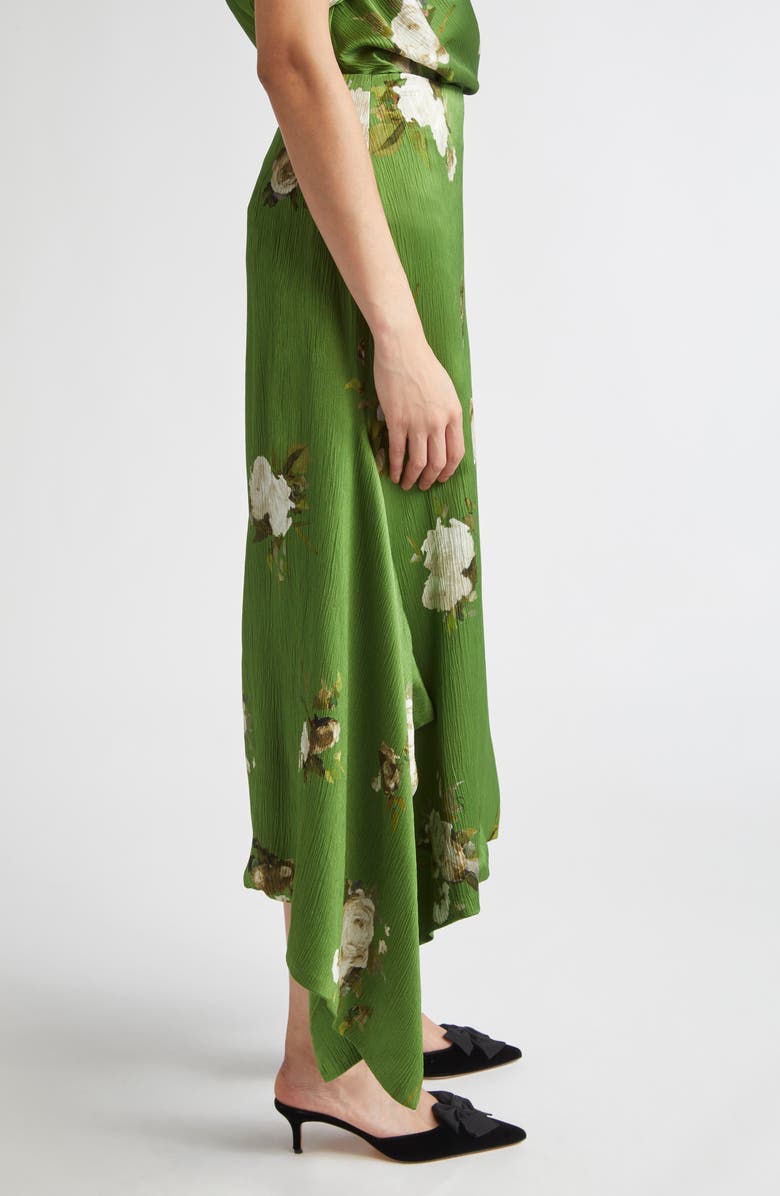Erdem Rose Print Crinkled Satin Midi Skirt, Alternate, color, Painted Rose Bouquet Olive