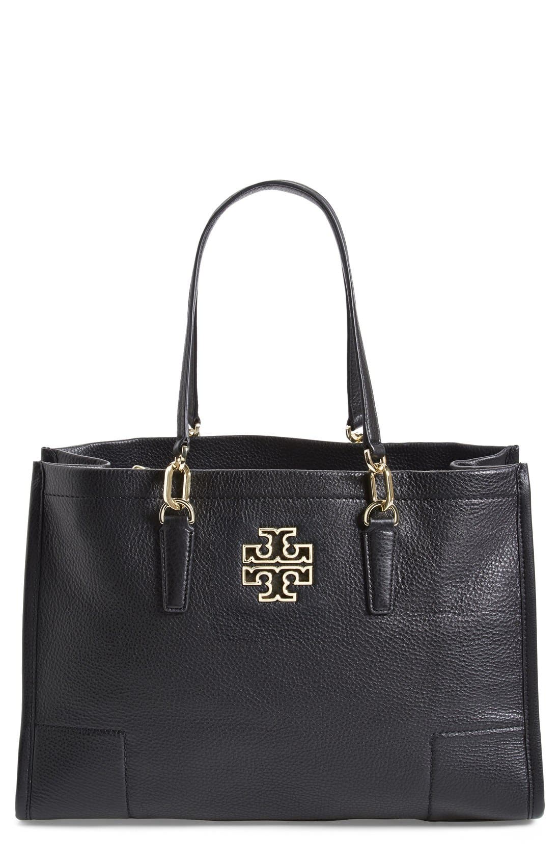 'Britten' Leather Tote, Main, color, BLACK