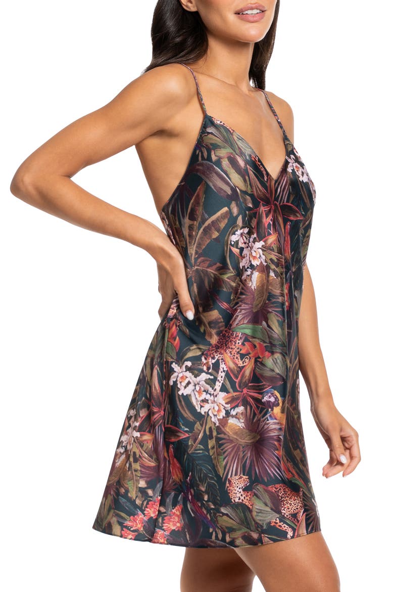 Print Satin Chemise, Alternate, color, NAVY