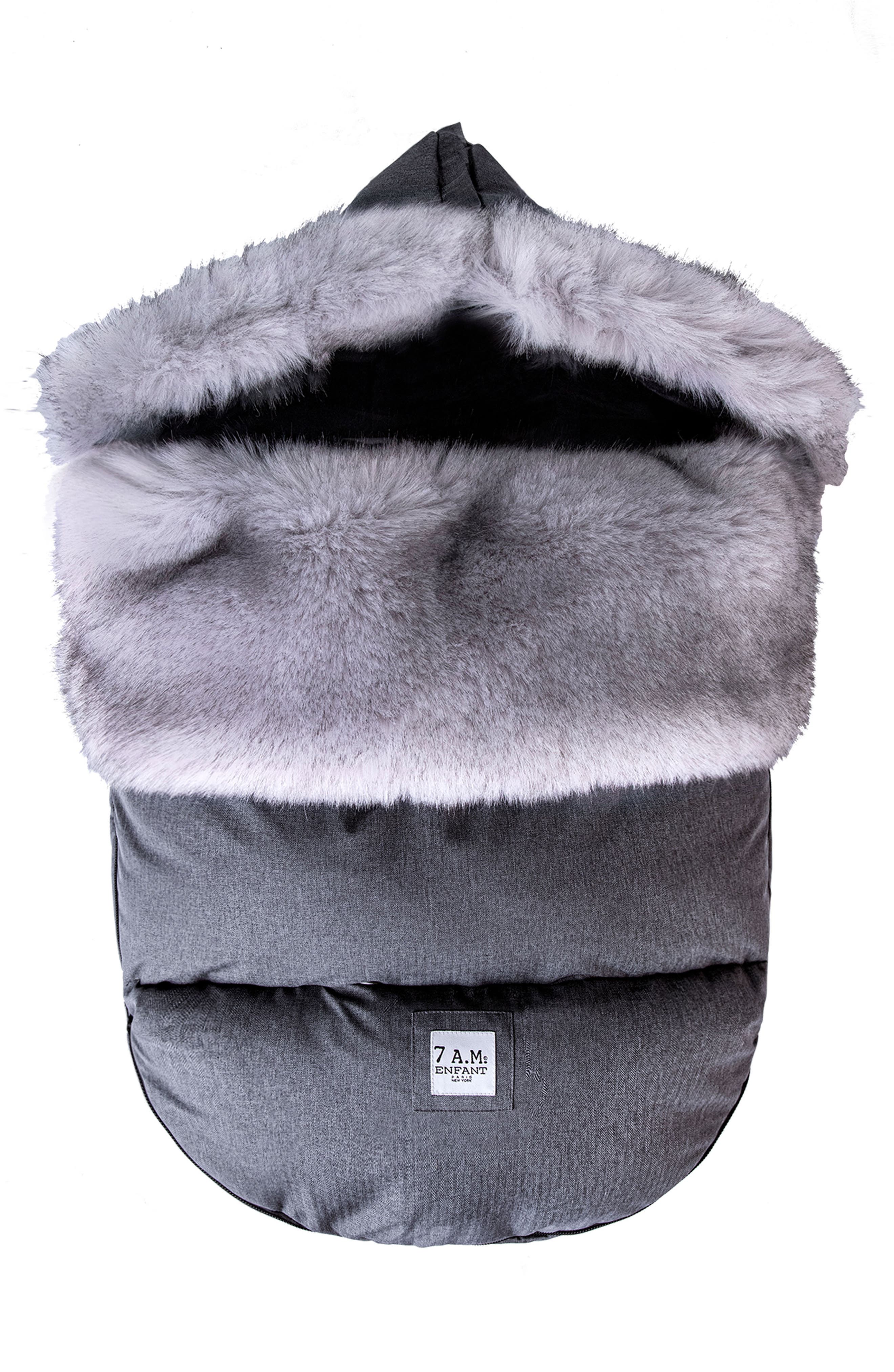 7 A.M. Enfant PlushPOD Tundra Water Repellent Faux Fur Lined Car Seat/Stroller Bunting in Heather Grey Dark Faux Fur 