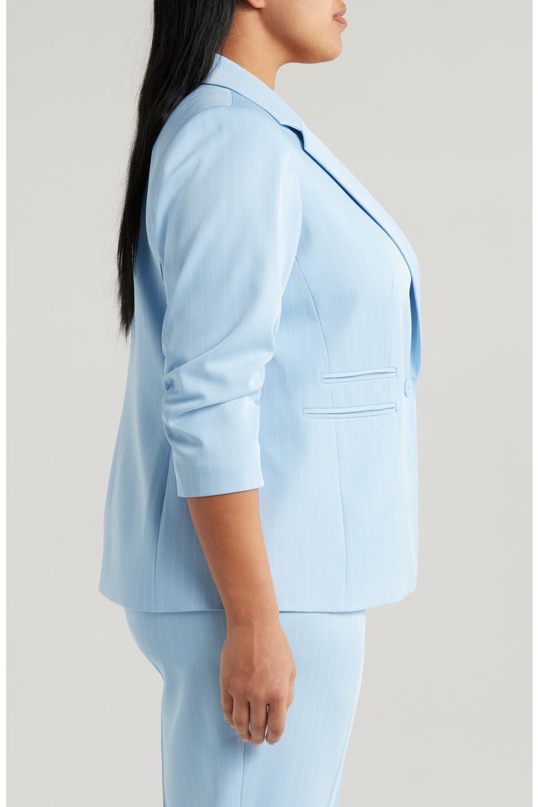 Pinstripe Ruched Sleeve Blazer, Alternate, color, ICE BLUE