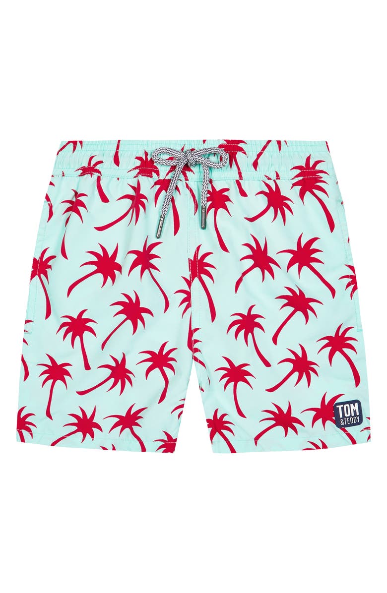 Tom & Teddy Palm Print Swim Trunks, Main, color,