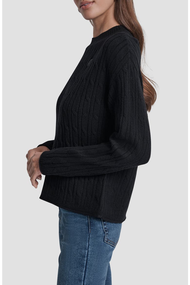 Crewneck Cable Stitch Sweater, Alternate, color, BLACK