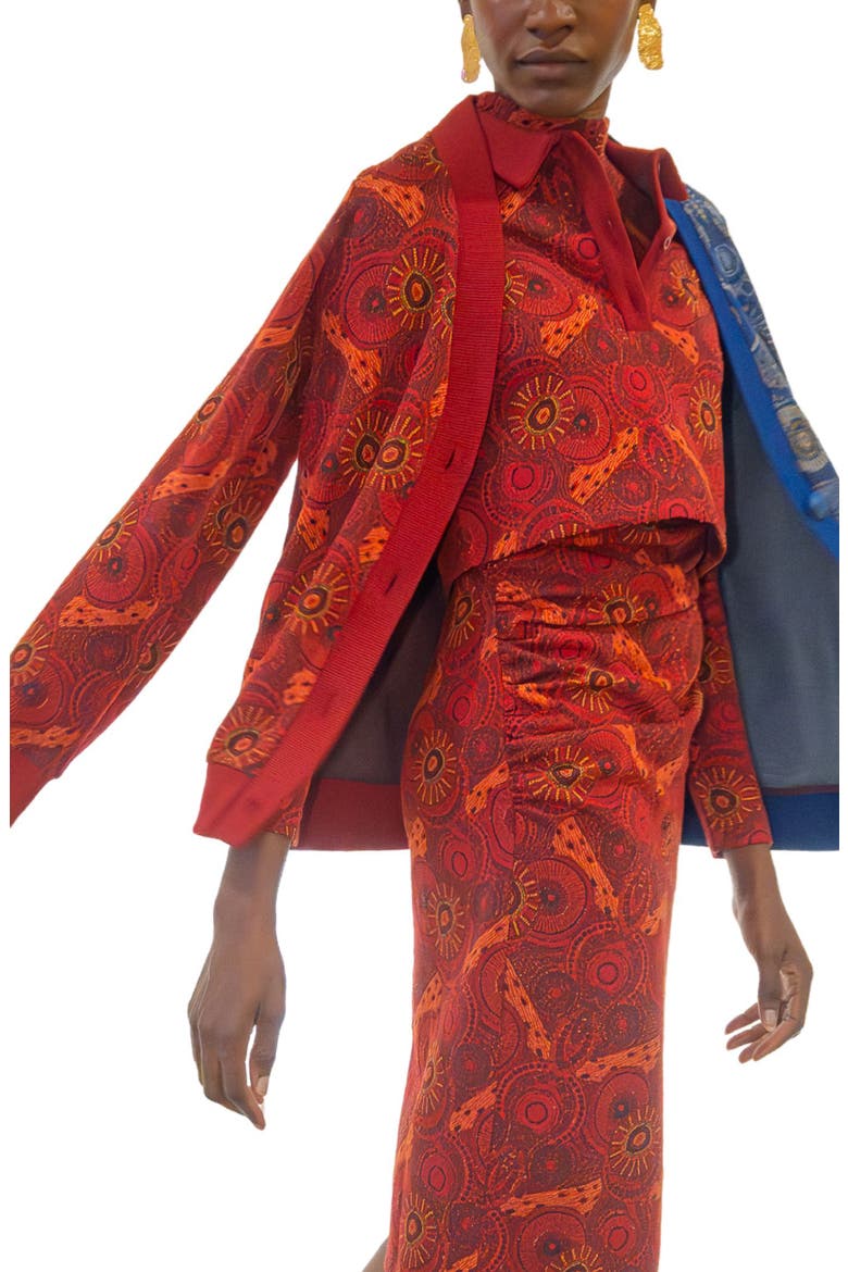 Windhoek Jacquard Two Tone Cardigan, Alternate, color, RED/ BLUE