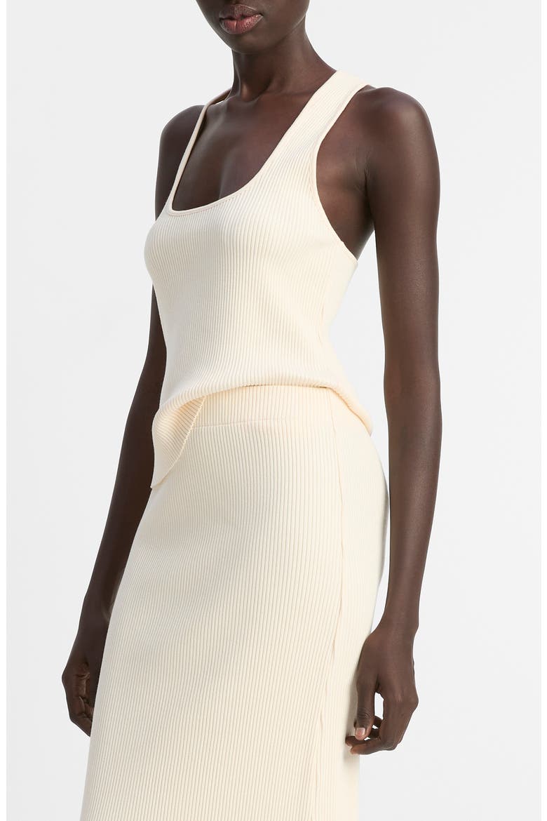 Rib Racerback Stretch Cotton Blend Tank Top, Alternate, color, OAT SHELL