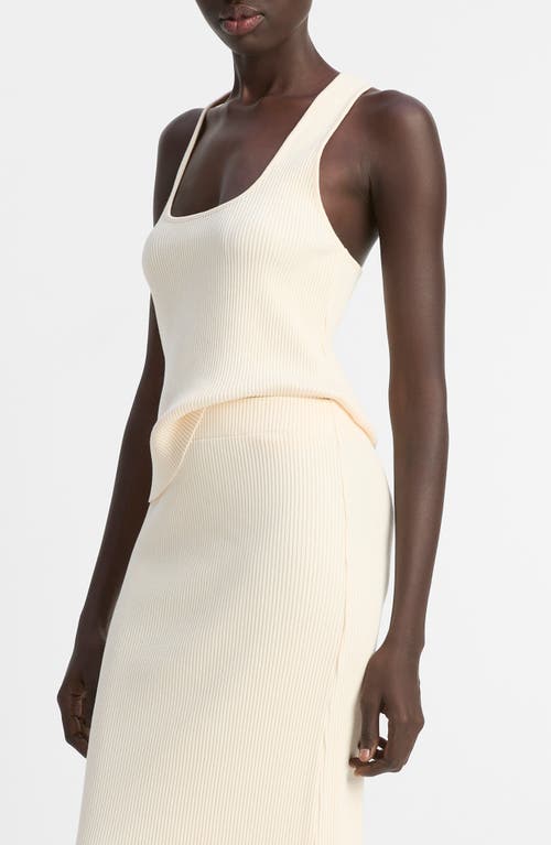 Vince Rib Racerback Stretch Cotton Blend Tank Top In White
