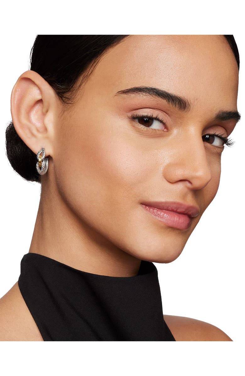 Cable Loop Hoop Earrings in Sterling Silver with 18K Yellow Gold, 22mm