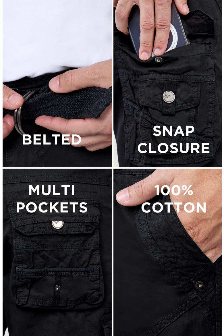 Belted Snap Detail Cargo Pants, Alternate, color, BLACK