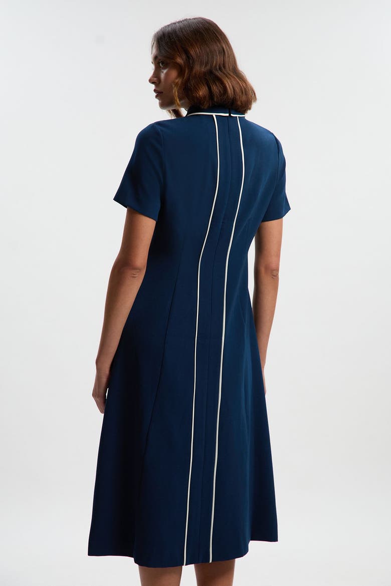 Tailored Zip-Collar Midi Dress, Alternate, color, Navy