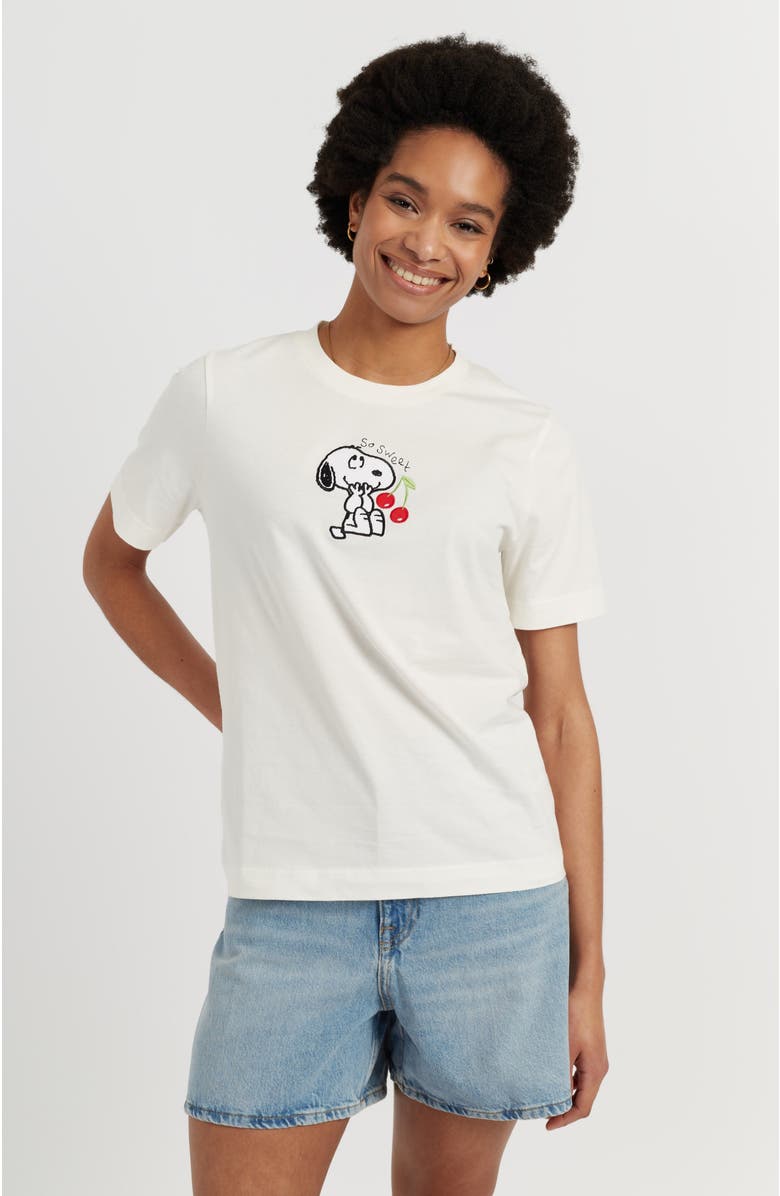 Chinti & Parker Cotton Snoopy Cherry T-Shirt, Main, color, Cream