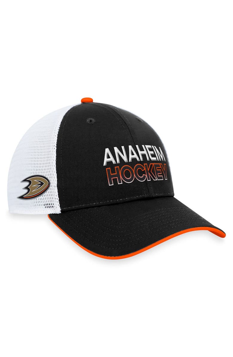 FANATICS Men's Fanatics Branded  Black Anaheim Ducks Authentic Pro Rink Trucker Adjustable Hat, Main, color, 