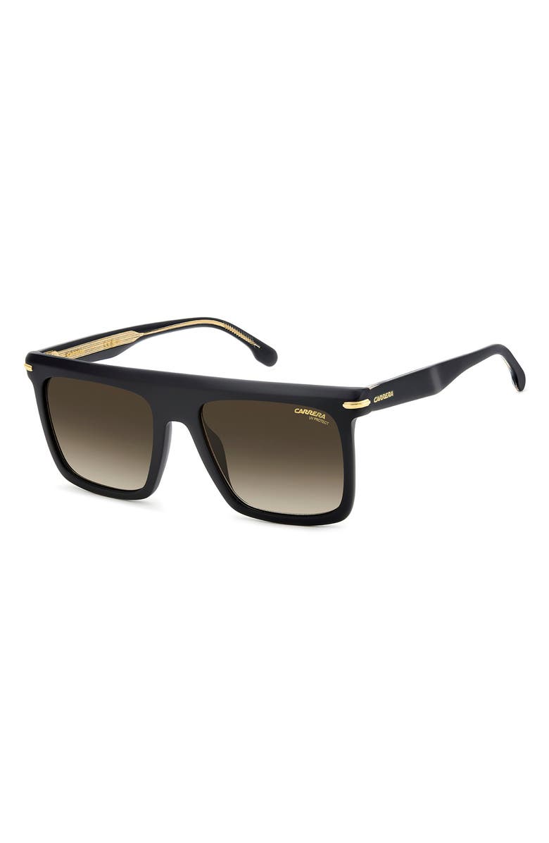 Carrera Eyewear 56mm Gradient Rectangular Flat Top Sunglasses, Alternate, color, Black Gold/ Black Brown Green