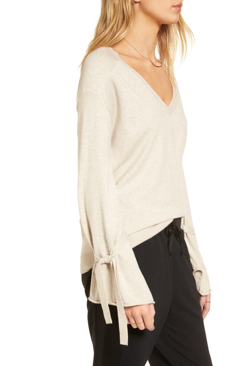 Tie Bell Sleeve Top, Alternate, color, BEIGE OATMEAL MEDIUM HEATHER