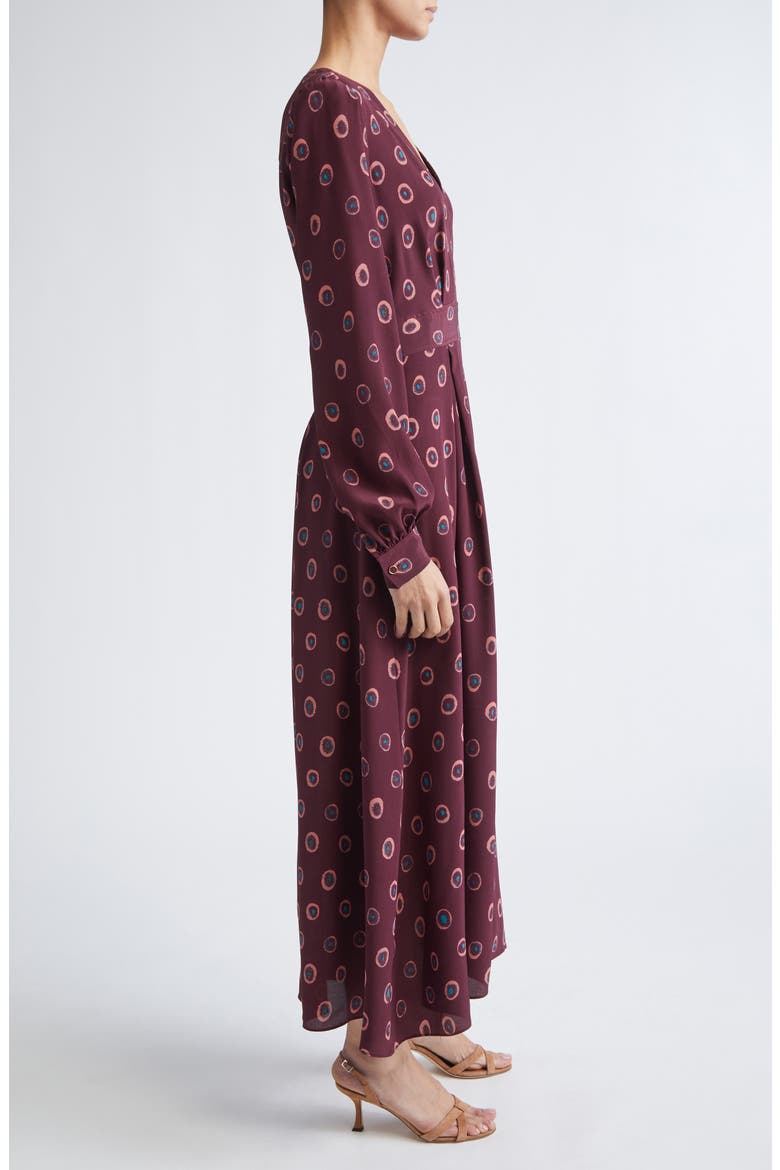 Jill Abstract Ink Print Long Sleeve Silk Dress, Alternate, color, BORDEAUX DUSTY PINK MULTI