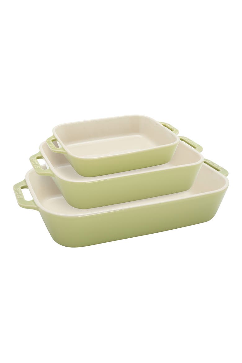 3-Piece Ceramic Mixed Baking Dishes, Main, color, GREEN