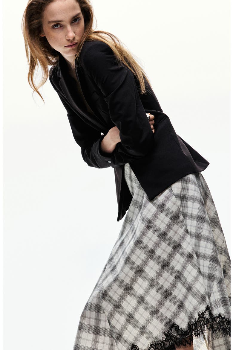 Lace Trim Plaid Midi Skirt, Alternate, color, WHITE