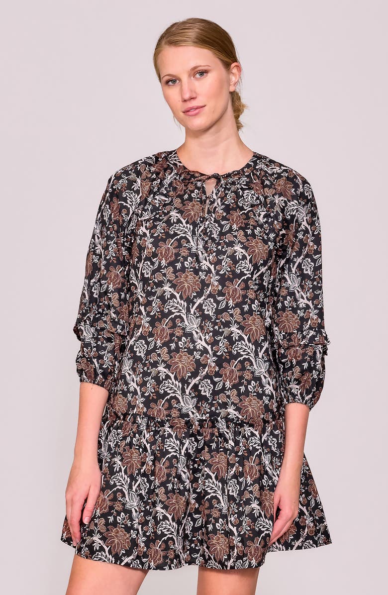 MELLODAY Print Poplin Babydoll Dress, Alternate, color, Black Multi