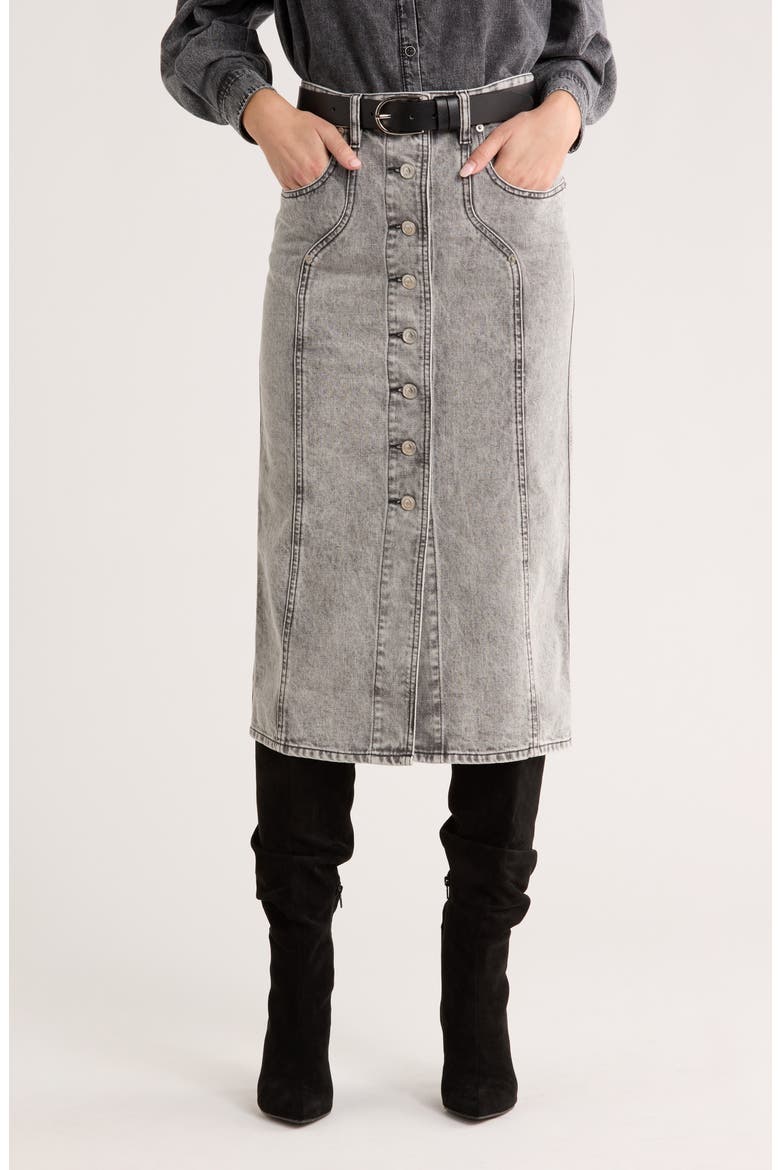 Vandy Button Front Denim Skirt, Main, color, LIGHT GREY