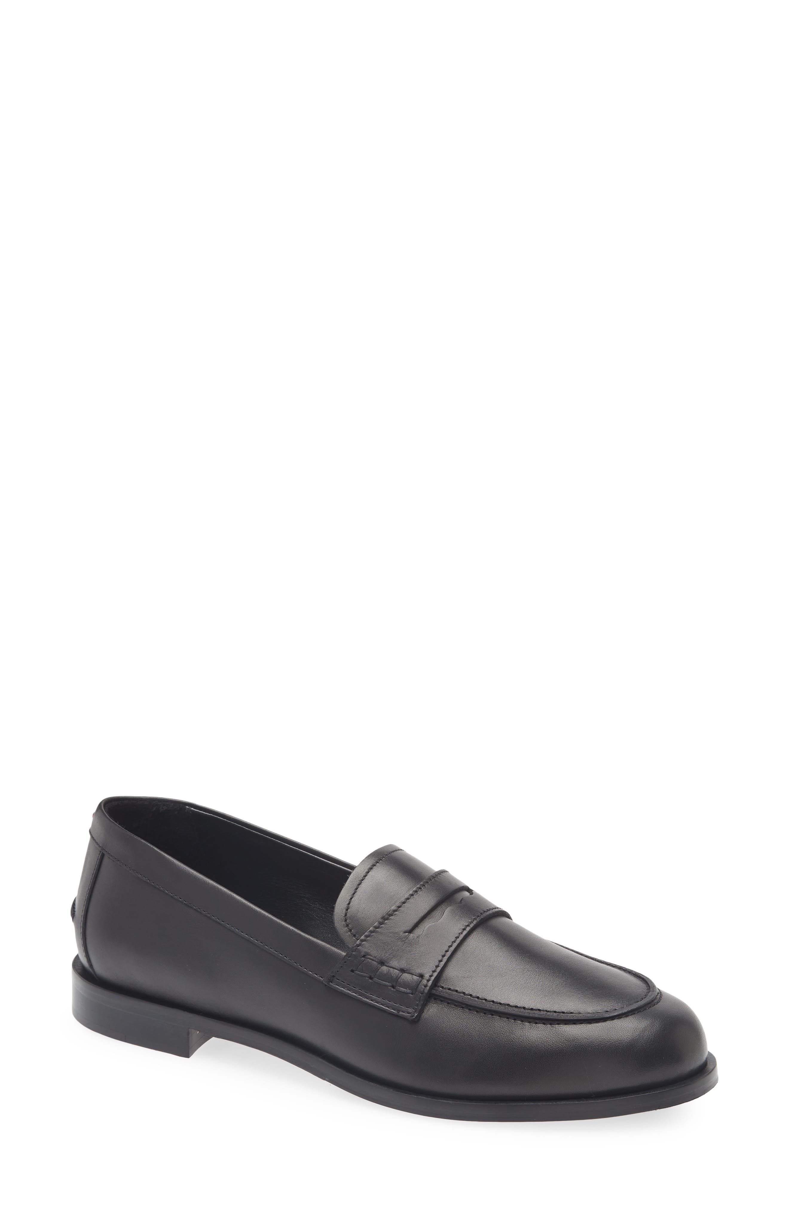 aeyde Oscar Penny Loafer, Main, color, Black