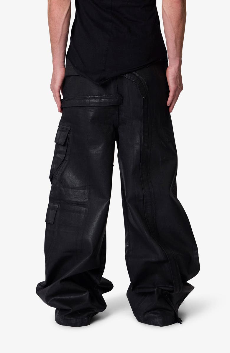 mnml Rave Waxed Oversize Cargo Pocket Pants, Alternate, color, Black