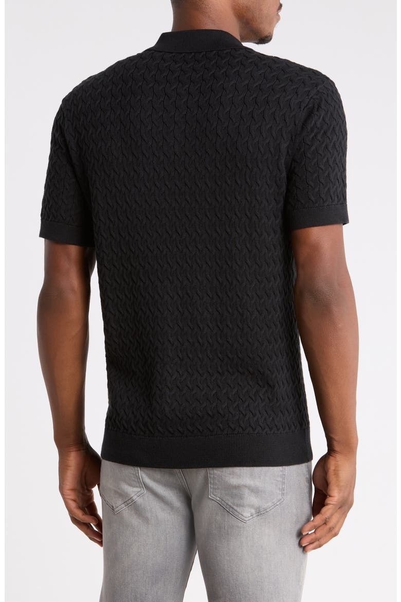 Cotton Cable Sweater Polo, Alternate, color, JET BLACK