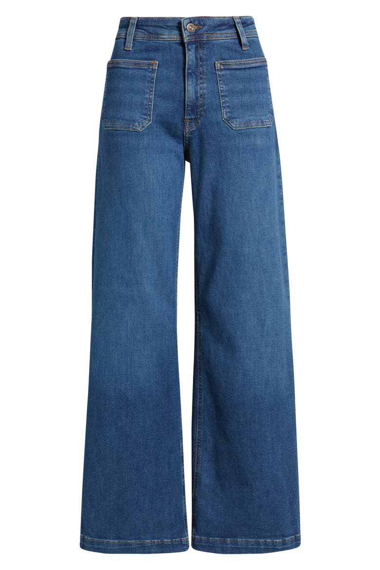 Paloma Marine Patch Pocket High Waist Wide Leg Jeans, Alternate, color, MID SHADED FLEX BLUE