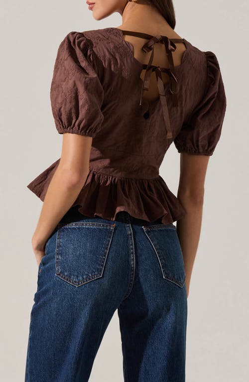 Astr The Label Arely Embroidered Cotton Button-up Top In Brown