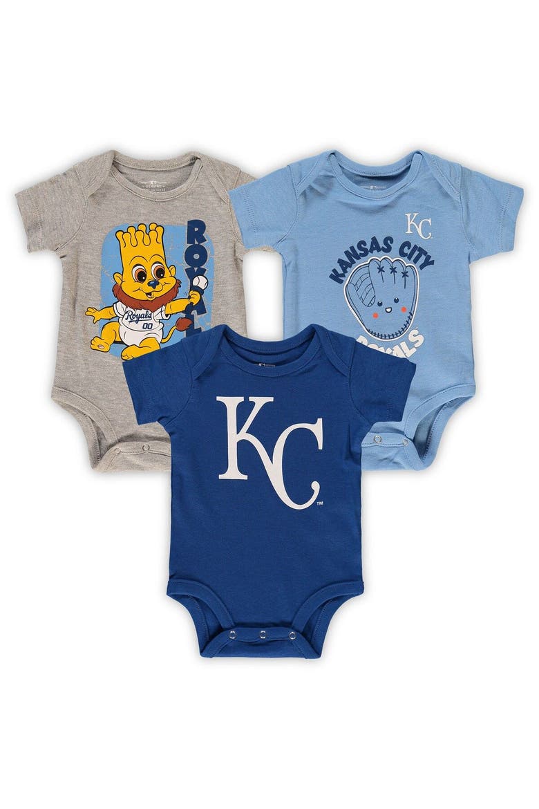 Infant Royal/Light Blue/Heathered Gray Kansas City Royals 3-Pack Change Up Bodysuit Set, Main, color, Royal