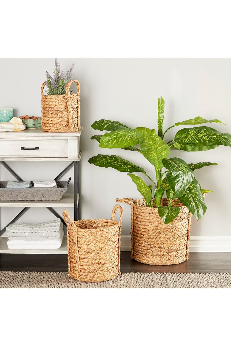 Round Natural Seagrass Wicker Basket Planters with Handles - Set of 3, Alternate, color, BROWN