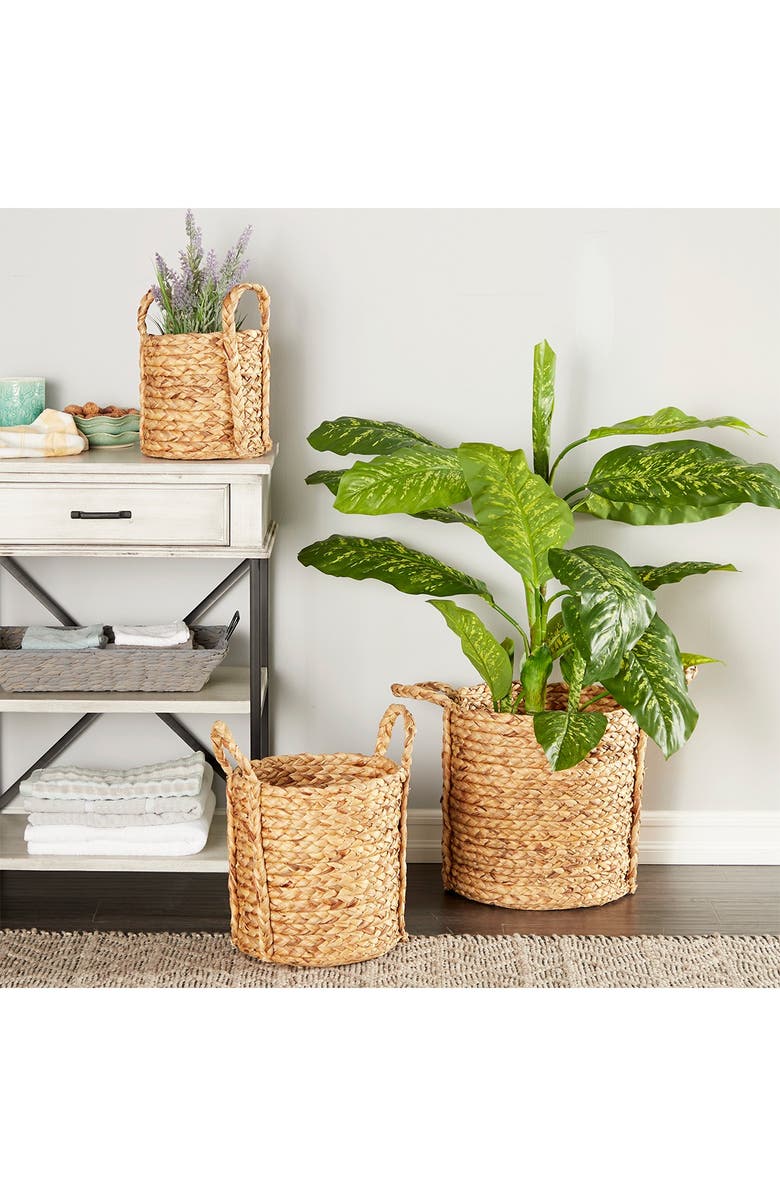 GINGER BIRCH STUDIO Round Natural Seagrass Wicker Basket Planters with Handles - Set of 3, Alternate, color, 