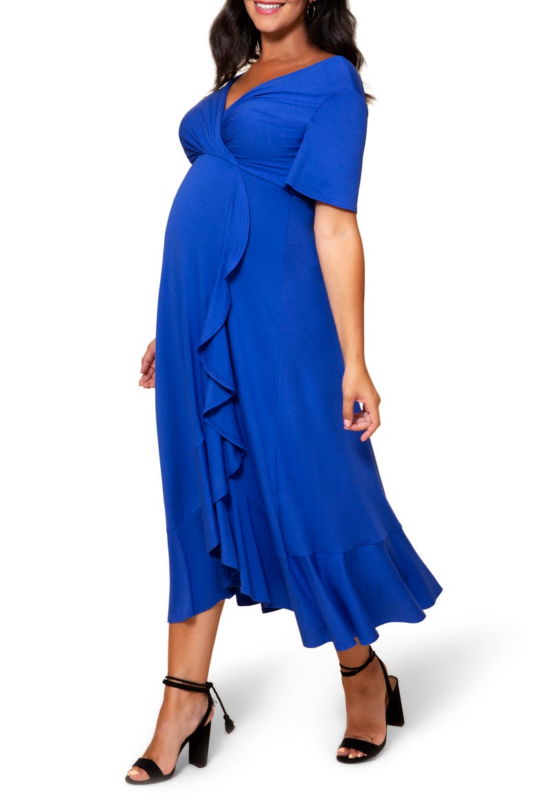 Waterfall Midi Maternity Dress, Alternate, color, BLUE