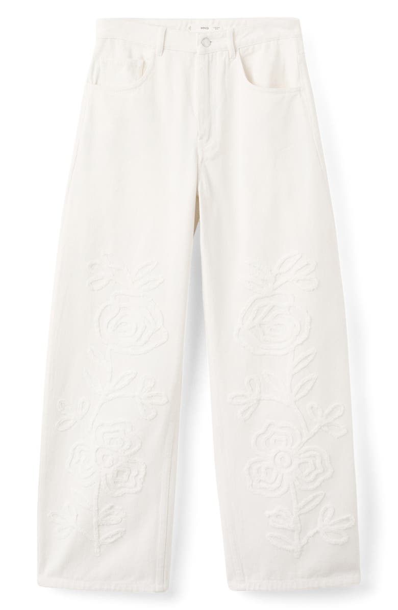 MANGO Floral Embroidered Wide Leg Jeans, Alternate, color, 