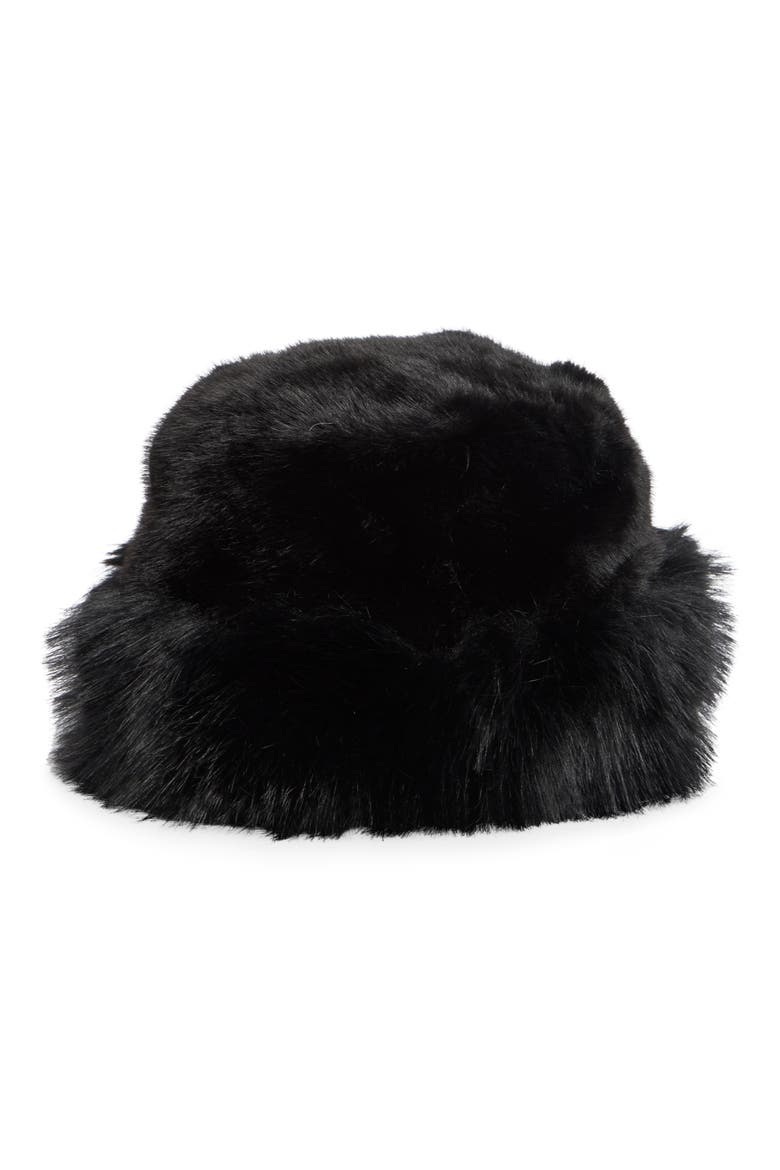 Faux Fur Cuff Bucket Hat, Alternate, color, BLACK
