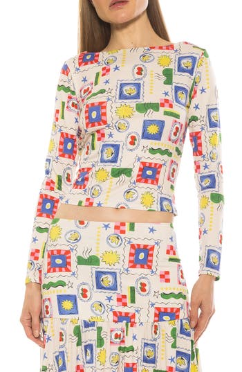 Alexia Admor Dahlia Boat Neck Top In Ivory Stamps