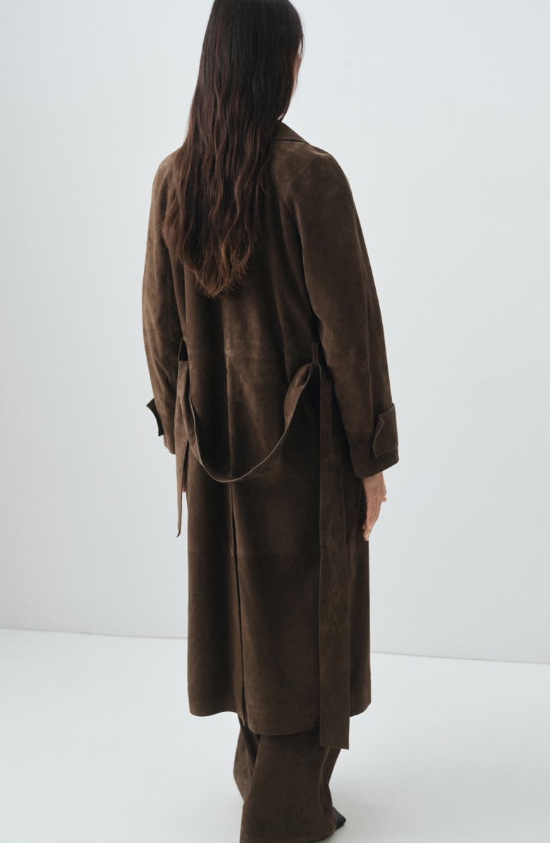 MANGO Selection Double Breasted Suede Trench Coat, Alternate, color, Brown