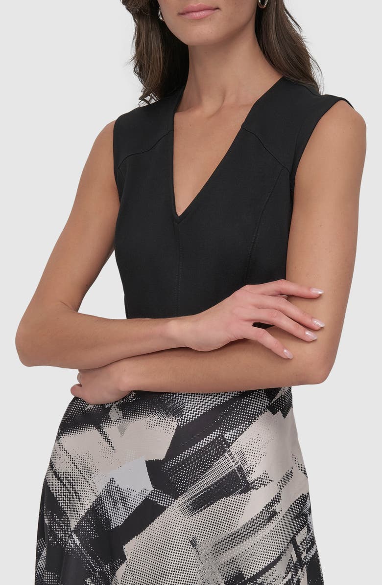 DKNY Mixed Media Dress, Alternate, color, Black Skyline