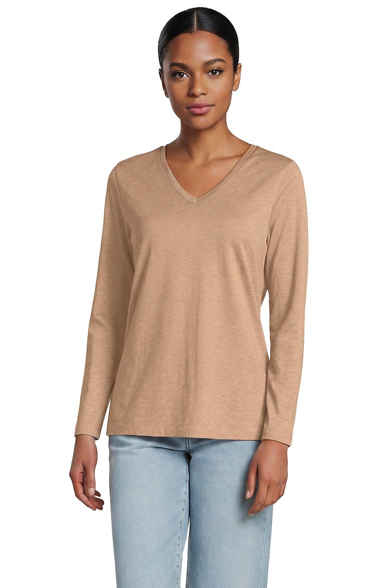 Supima Cotton Long Sleeve V-Neck T-Shirt, Main, color, Warm Taupe Heather