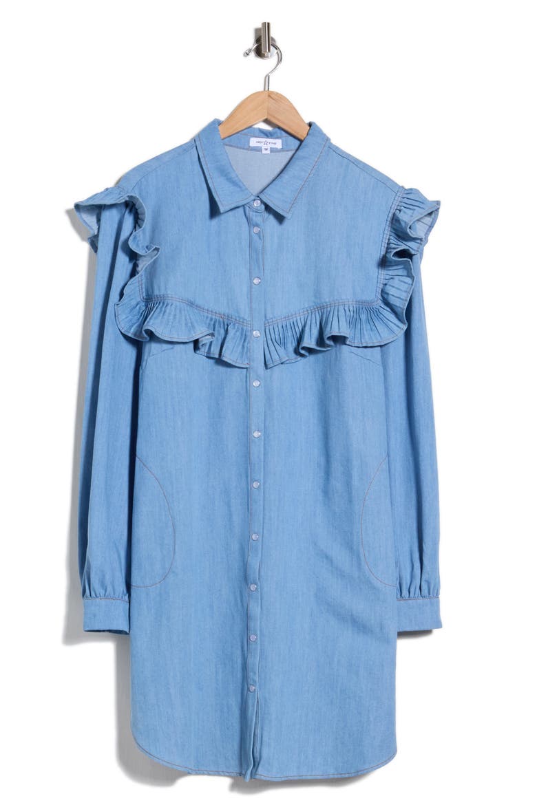 Parker Ruffle Denim Babydoll Shirtdress, Main, color, LIGHT DENIM