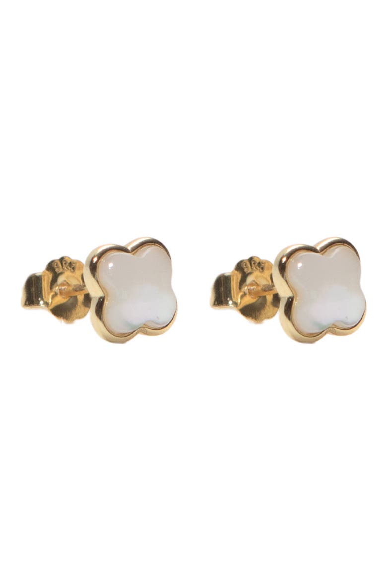 Mother-of-Pearl Clover Stud Earrings, Main, color, GOLD