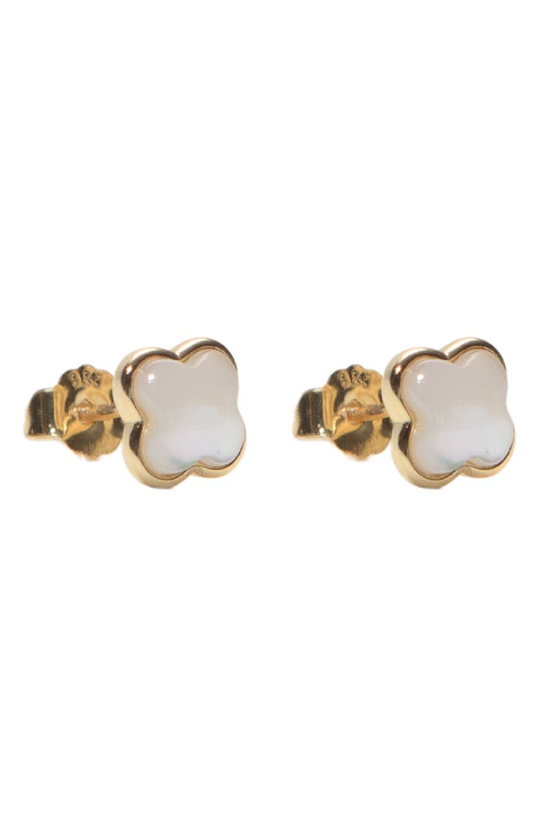 Argento Vivo Sterling Silver Mother-of-Pearl Clover Stud Earrings, Main, color, Gold