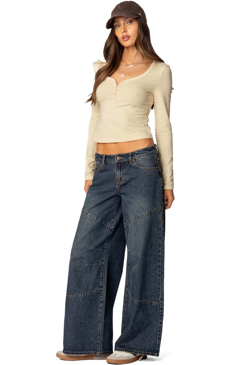 EDIKTED Leah V-Neck Long Sleeve Henley, Alternate, color, Yellow