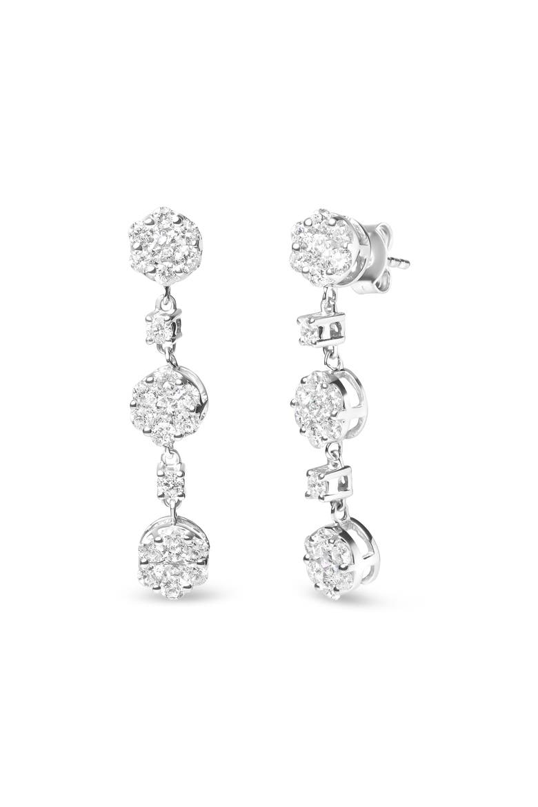 14K White Gold 2.00 Cttw Diamond Composite Cluster Floral Drop Earrings, Alternate, color, White