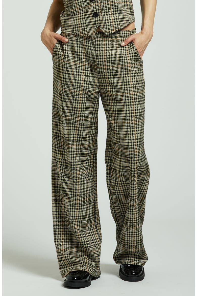 Ludlow High Waist Plaid Wide Leg Pants, Main, color, WINTER WHITE/ BLACK PLAID