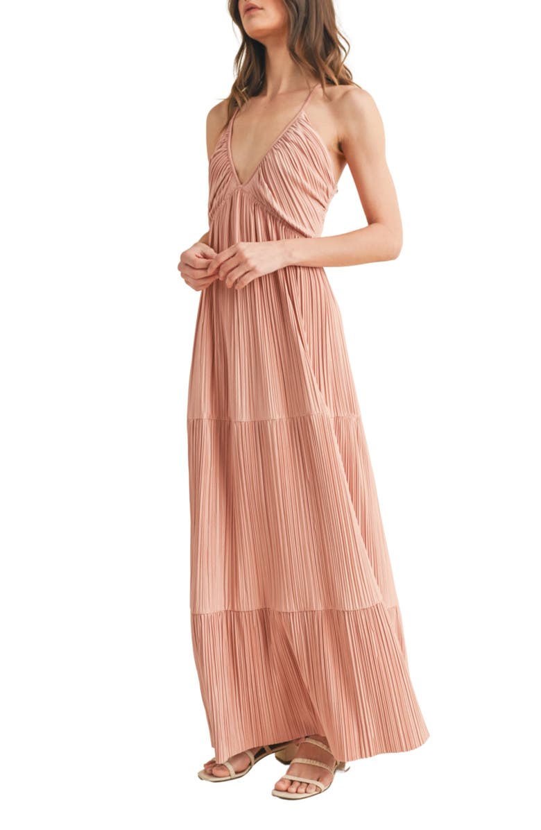 WISHLIST Pleated Satin Maxi Dress, Alternate, color, Rose