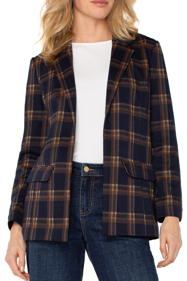Boyfriend Plaid Blazer, Main, color, NAVY/ TOFFEE OVERSIZED PLAID